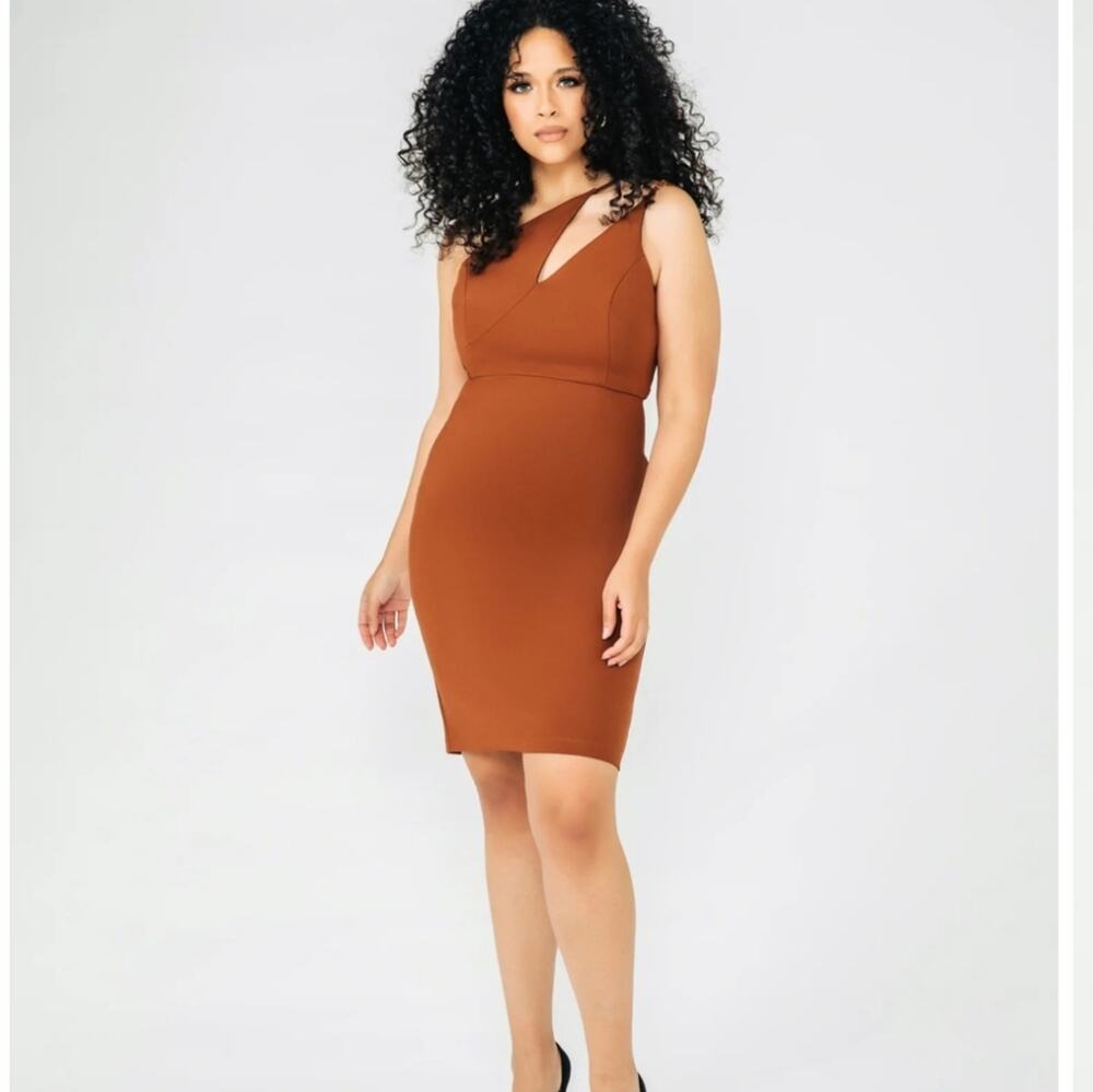 Chloe Kristyn Nicole Asymmetric Ponte Dress NWT Chocolate Brown One Shoulder M